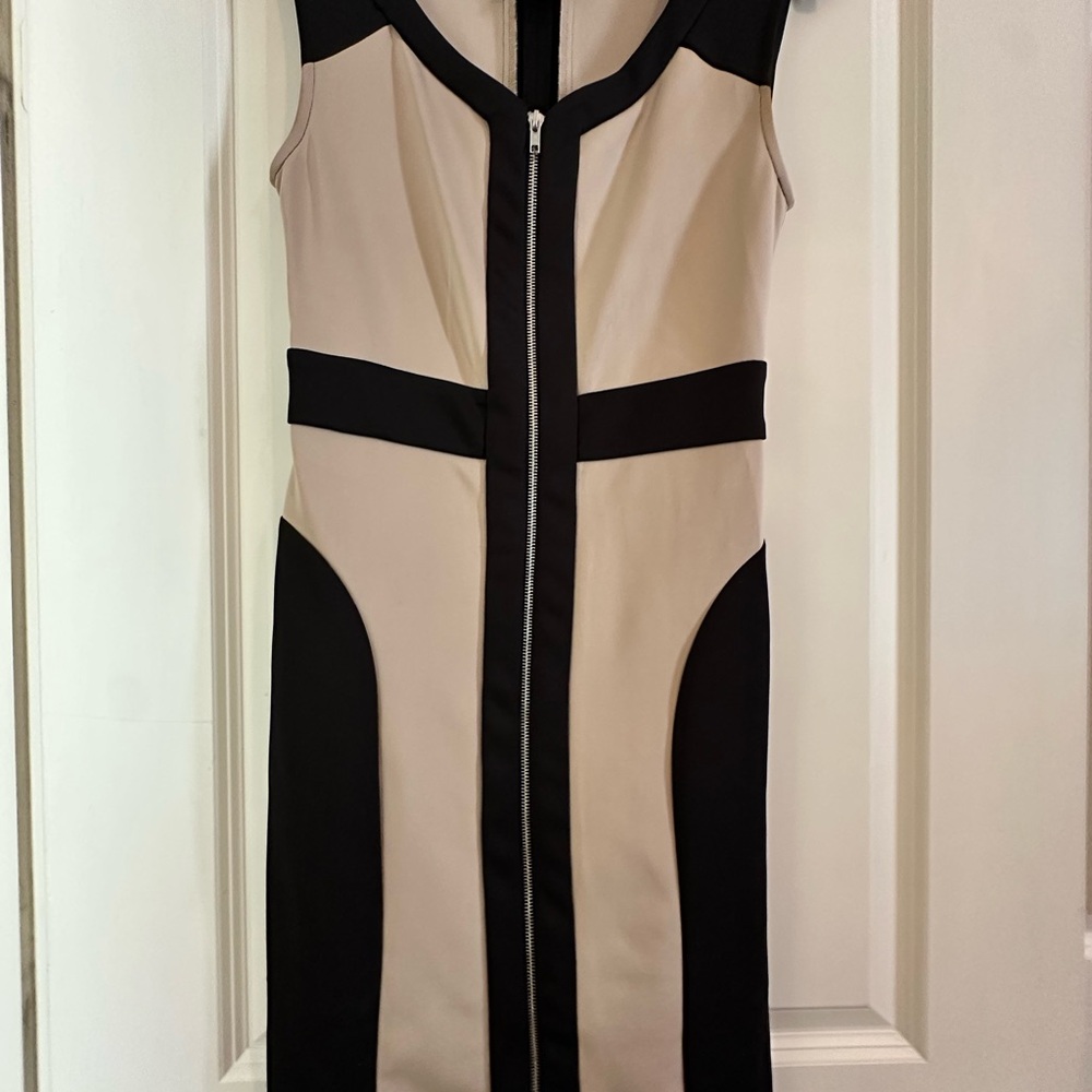 ECI Black and Cream Colorblock Midi Dress